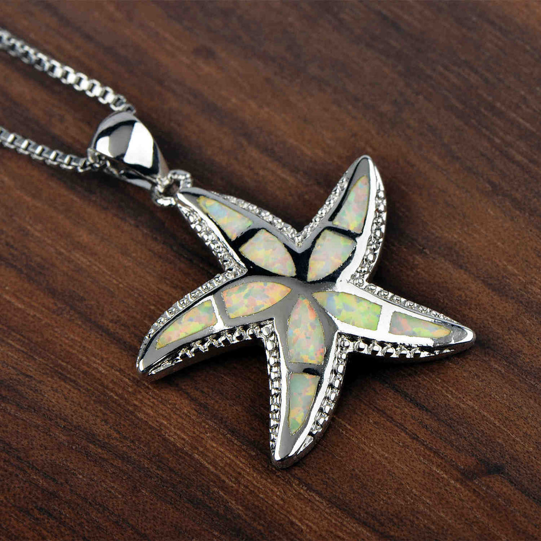 Olivenorma Blue White Opal Starfish Pendant Necklace