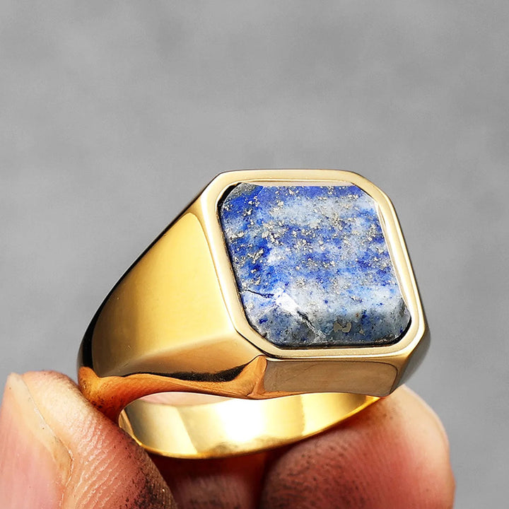 Olivenorma Healing Lapis Lazuli Galaxy Starry Sky Men's Stainless Steel Ring - image 4