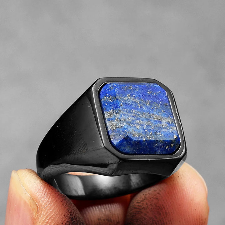 Olivenorma Healing Lapis Lazuli Galaxy Starry Sky Men's Stainless Steel Ring - Black - 12 - image 6