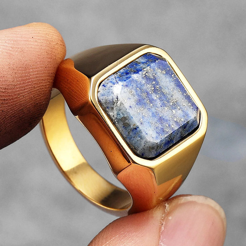 Olivenorma Healing Lapis Lazuli Galaxy Starry Sky Men's Stainless Steel Ring - Gold - 12 - image 3