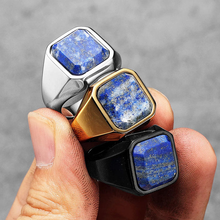 Olivenorma Healing Lapis Lazuli Galaxy Starry Sky Men's Stainless Steel Ring - image 7