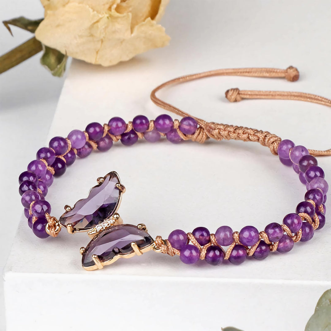 Olivenorma Healing Crystal Butterfly Adjustable Braided Rope Bracelet