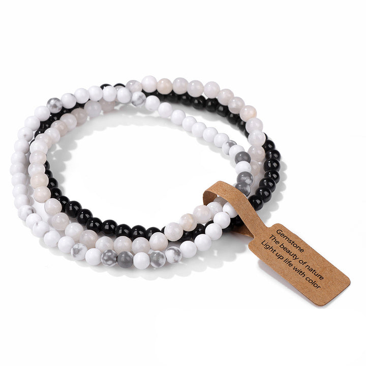 Olivenorma 3Pcs 4mm Natural Stone Beaded Bracelet Set