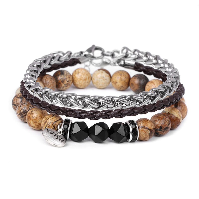 Olivenorma 3pcs Metal Bead Braided Leather Bracelet Set - image 2