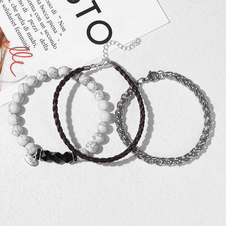 Olivenorma 3pcs Metal Bead Braided Leather Bracelet Set - image 12
