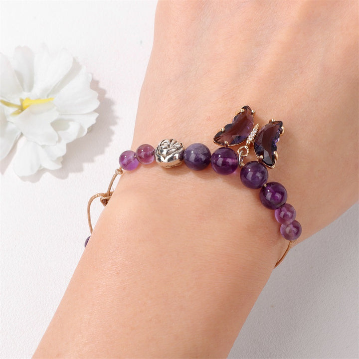 Olivenorma Natural Stone Beaded Butterfly Pendant Drawstring Bracelet