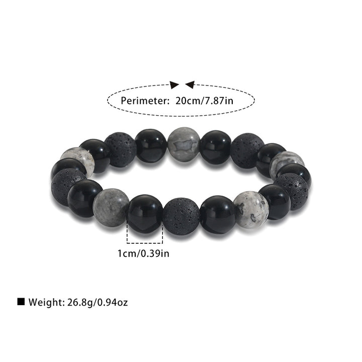 Olivenorma 10mm Black Onyx Grey Jasper Lava Stone Bracelet