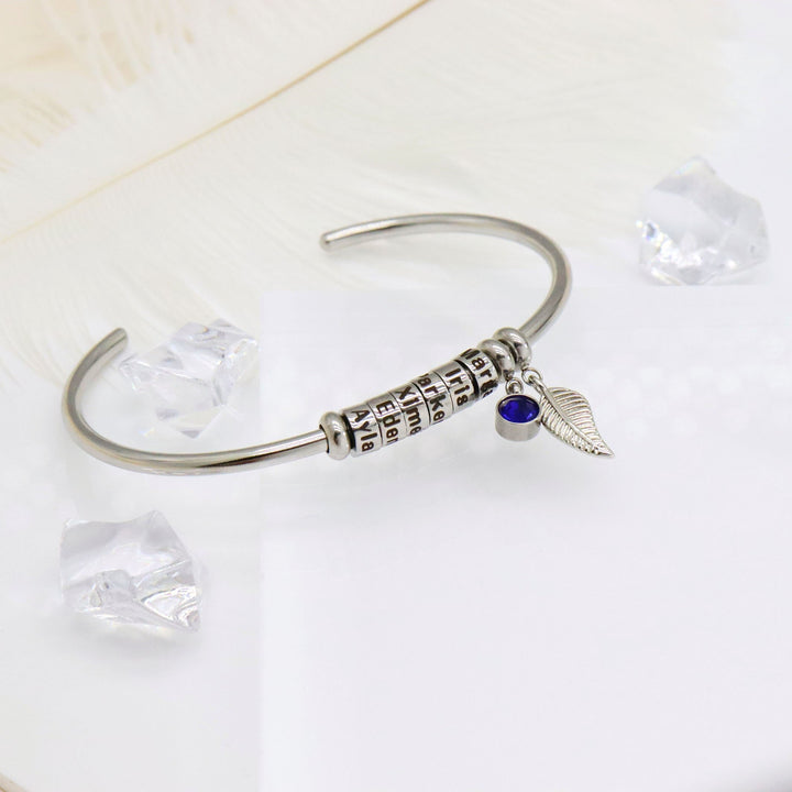 Olivenorma Birthstone With Leaf Personalized Name Bracelet