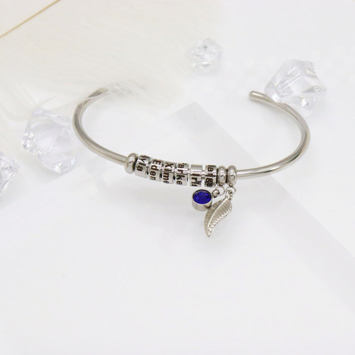 Olivenorma Birthstone With Leaf Personalized Name Bracelet