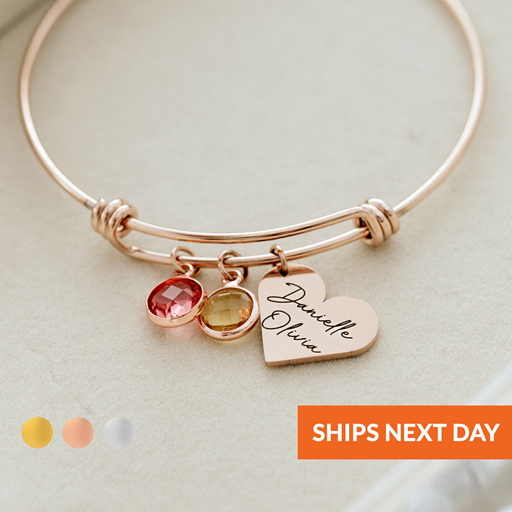 Olivenorma Personalized Heart Retractable Engraved Birthstone Bracelet