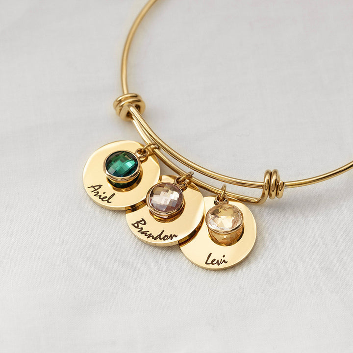 Olivenorma Personalized Disc Retractable Engraved Birthstone Bracelet