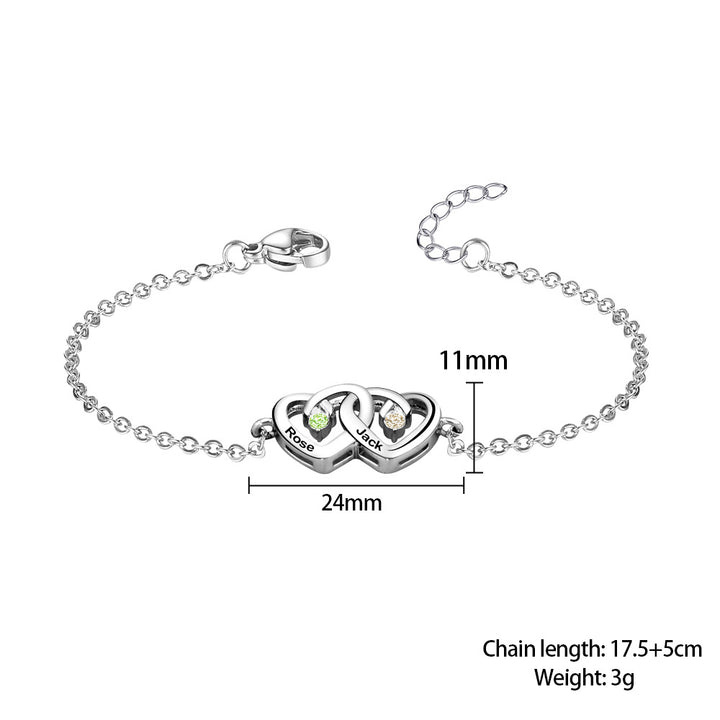 Olivenorma Double Diamond Heart Engraved Birthstone Bracelet