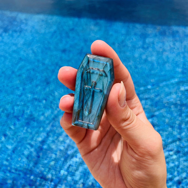 Olivenorma  Labradorite Crystal Coffin Healing Halloween Gemstone Decoration
