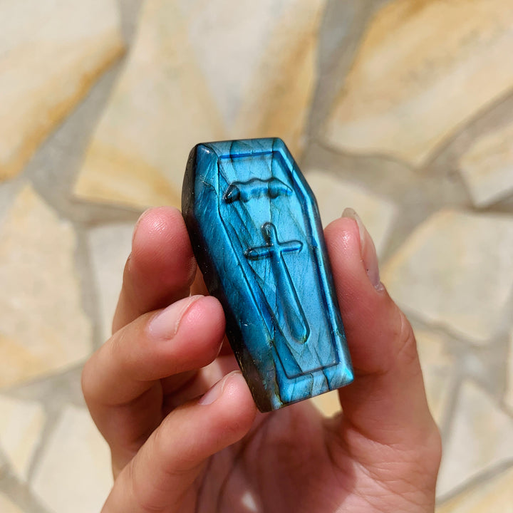 Olivenorma  Labradorite Crystal Coffin Healing Halloween Gemstone Decoration