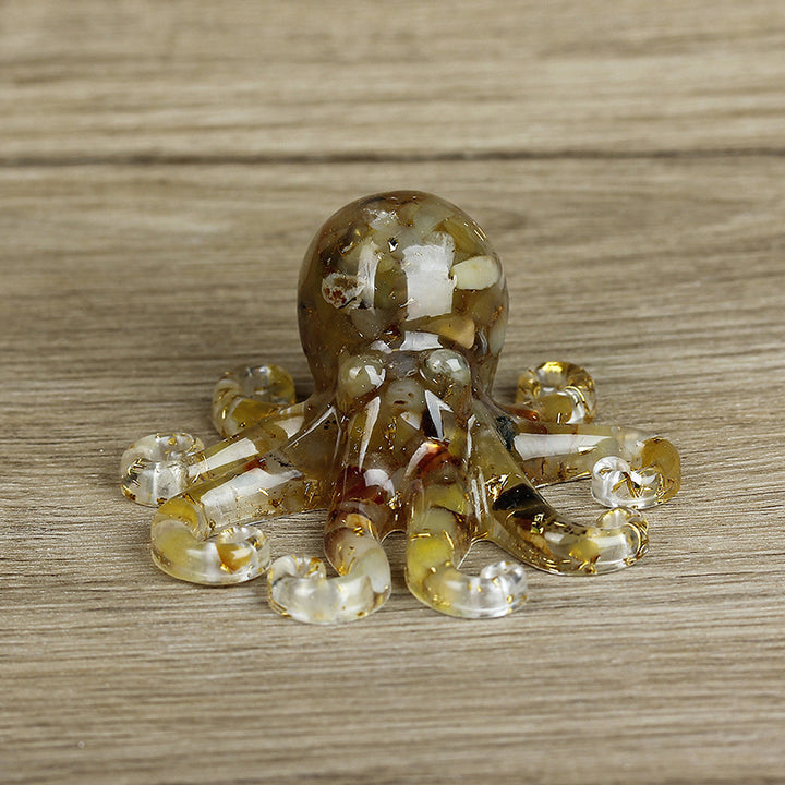 Olivenorma Deep Sea Wisdom Crystal Octopus Gemstone Decoration - Yellow Agate - With Card - image 24