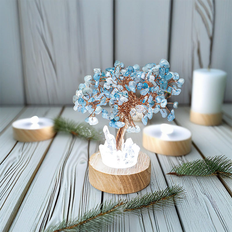 Olivenorma Aquamarine Crystal Feng Shui Tree Lamp