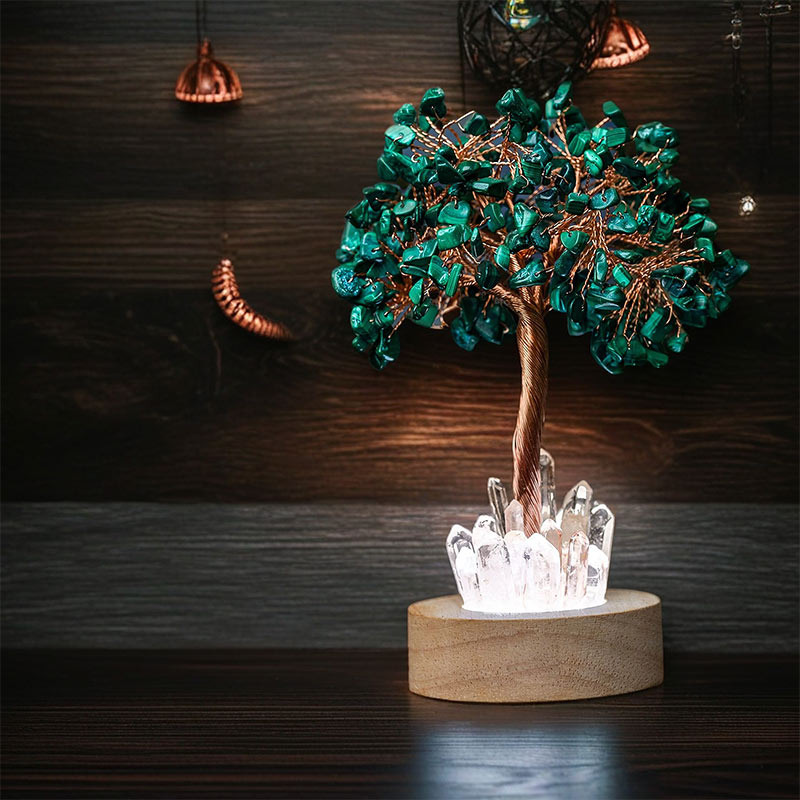 Olivenorma Malachite Crystal Feng Shui Tree Lamp