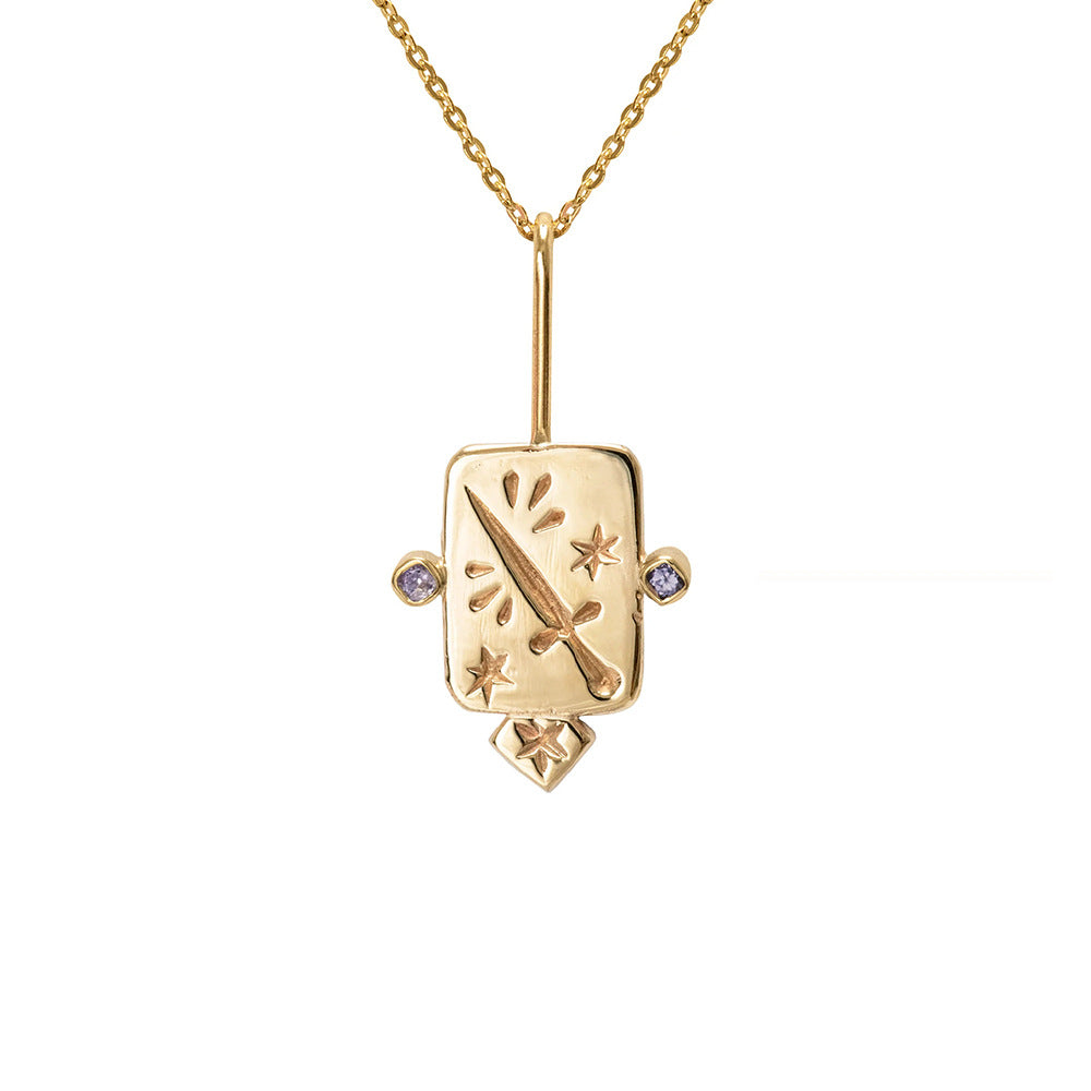 Olivenorma Stainless Steel Tarot Cards Inlaid Zirconia Necklace - Swords - image 2