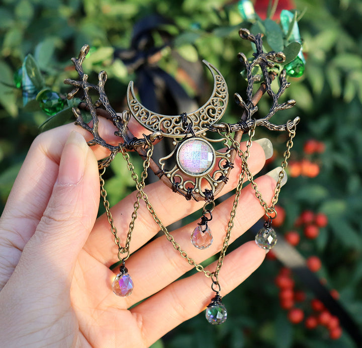 Olivenorma Natural Crystal Stone Wiccan Moon Wreath Crystal Crown - Green Fluorite&Bronze Moon Branch - image 12