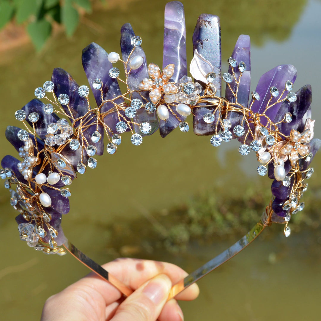 Olivenorma Handmade Flower Headband Natural Crystal Crown