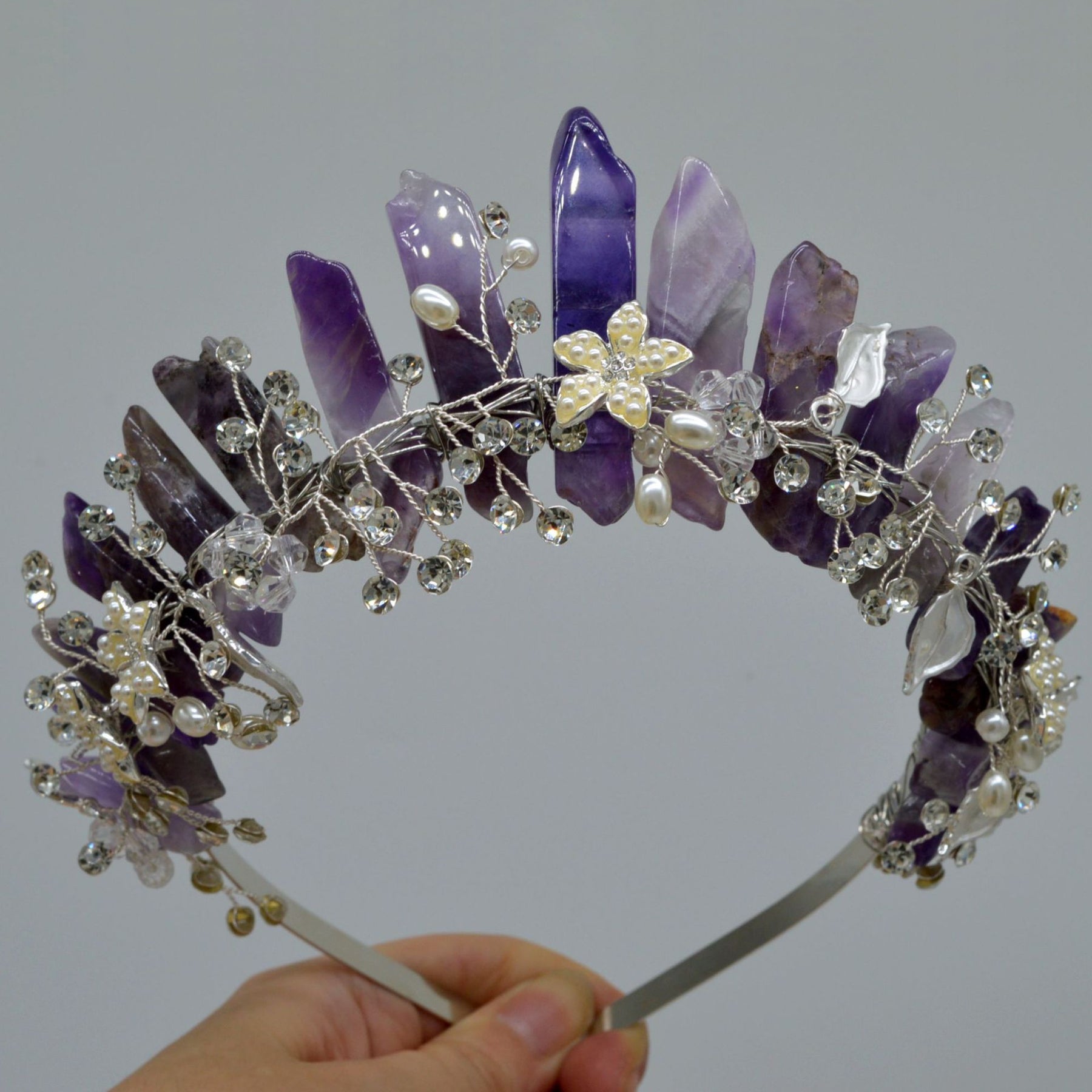 Olivenorma Handmade Flower Headband Natural Crystal Crown