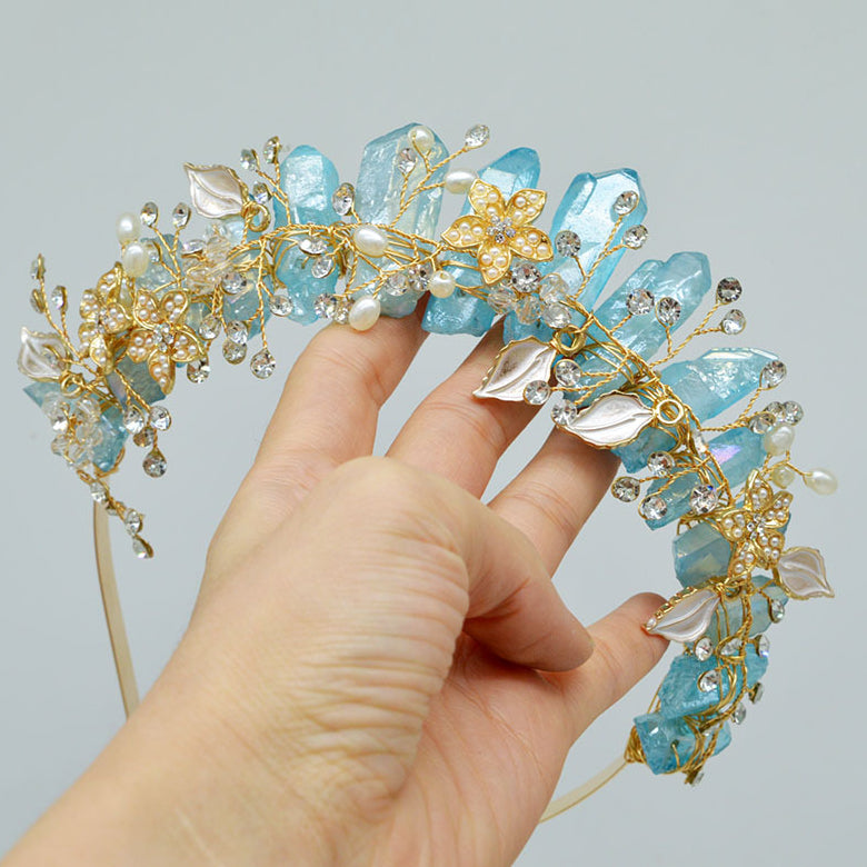 Olivenorma Handmade Flower Headband Natural Crystal Crown