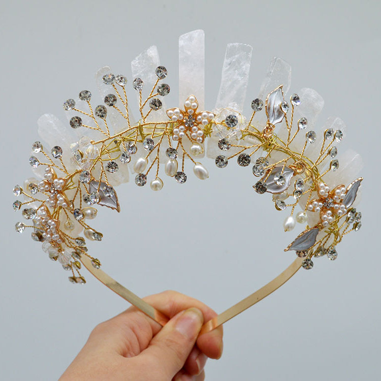 Olivenorma Handmade Flower Headband Natural Crystal Crown