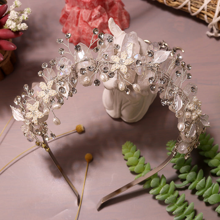 Olivenorma Handmade Flower Headband Natural Crystal Crown