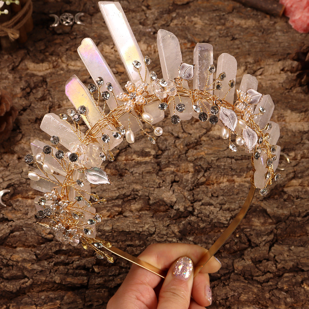 Olivenorma Handmade Flower Headband Natural Crystal Crown