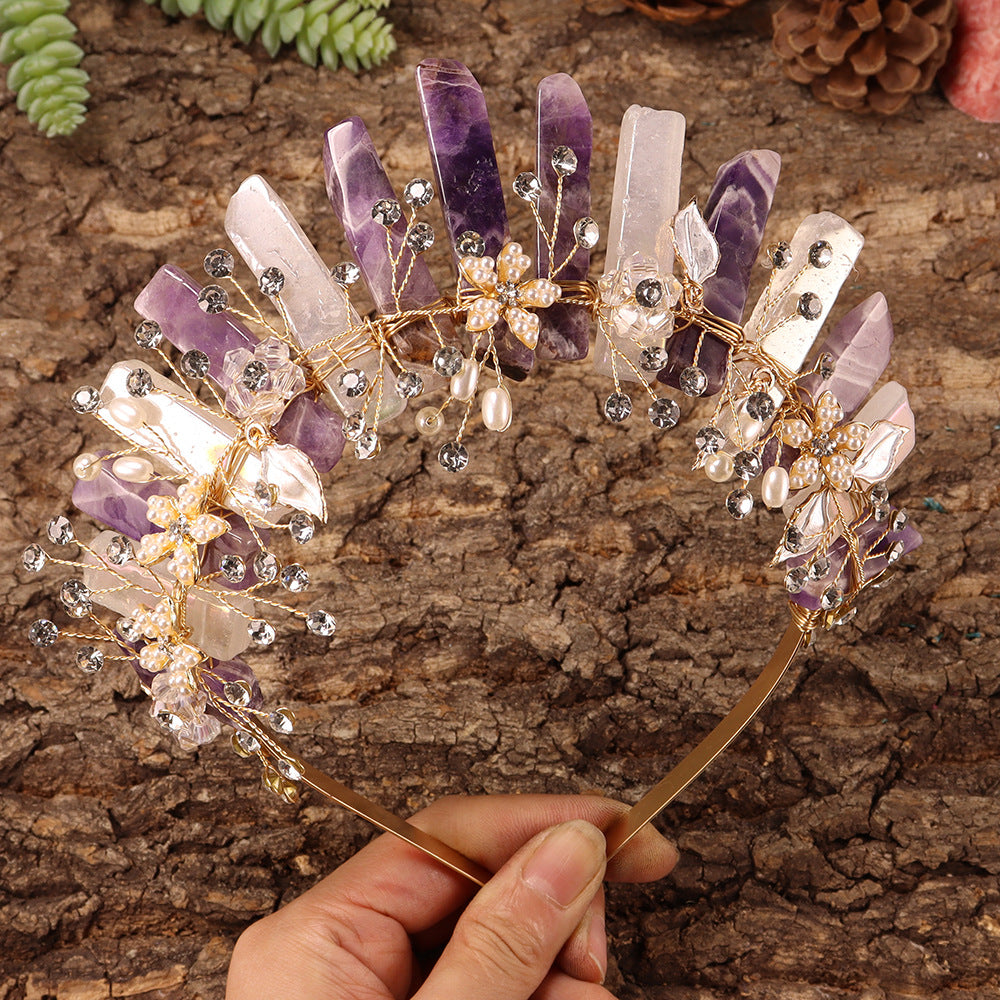 Olivenorma Handmade Flower Headband Natural Crystal Crown