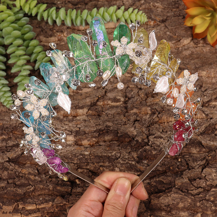 Olivenorma Handmade Flower Headband Natural Crystal Crown