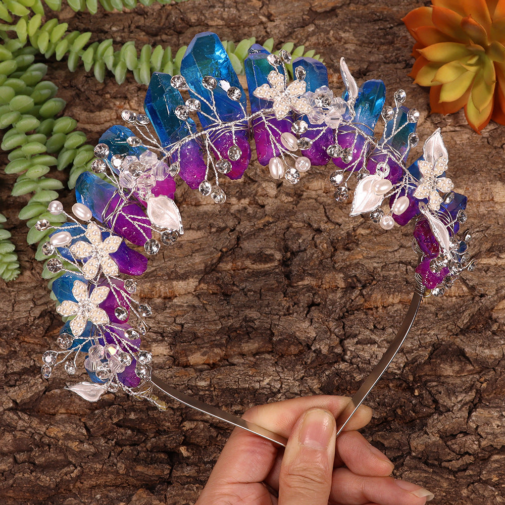 Olivenorma Handmade Flower Headband Natural Crystal Crown