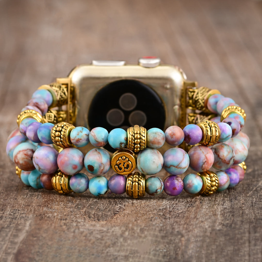 Olivenorma Blue Purple Emperor Stone Beaded Om apple Watch Strap