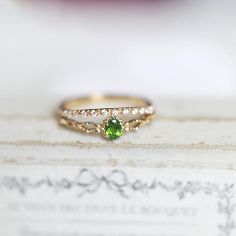 Olivenorma "Goddess of Radiance" - Elegant Stacking Inlaid Peridot Ring