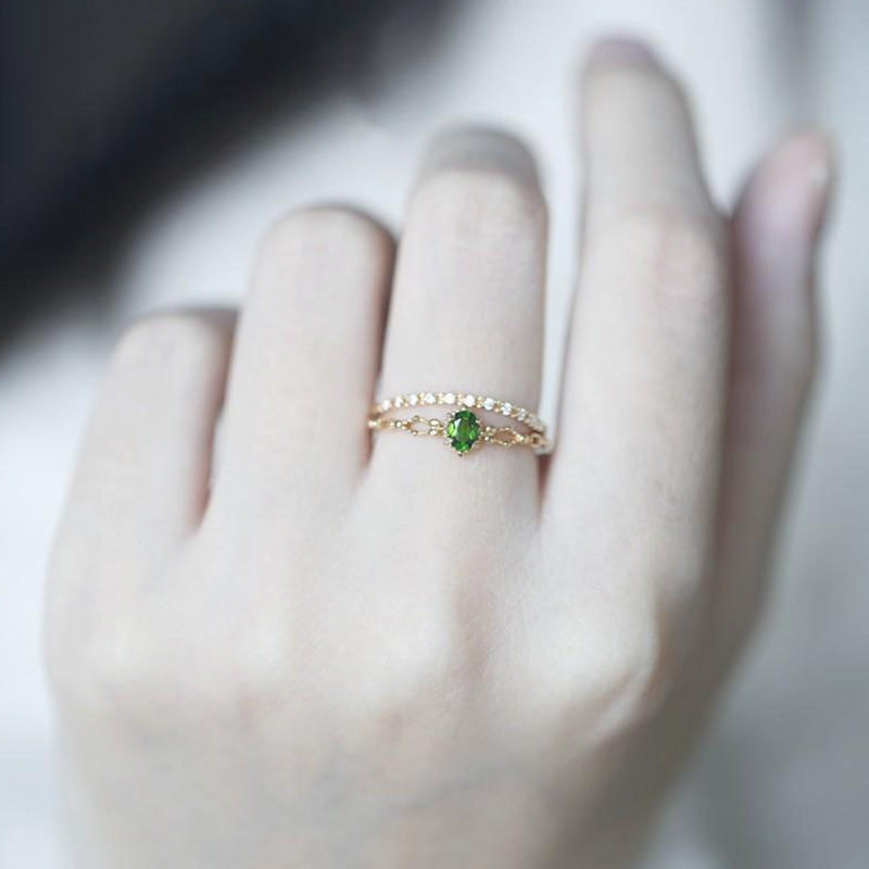 Olivenorma "Goddess of Radiance" - Elegant Stacking Inlaid Peridot Ring