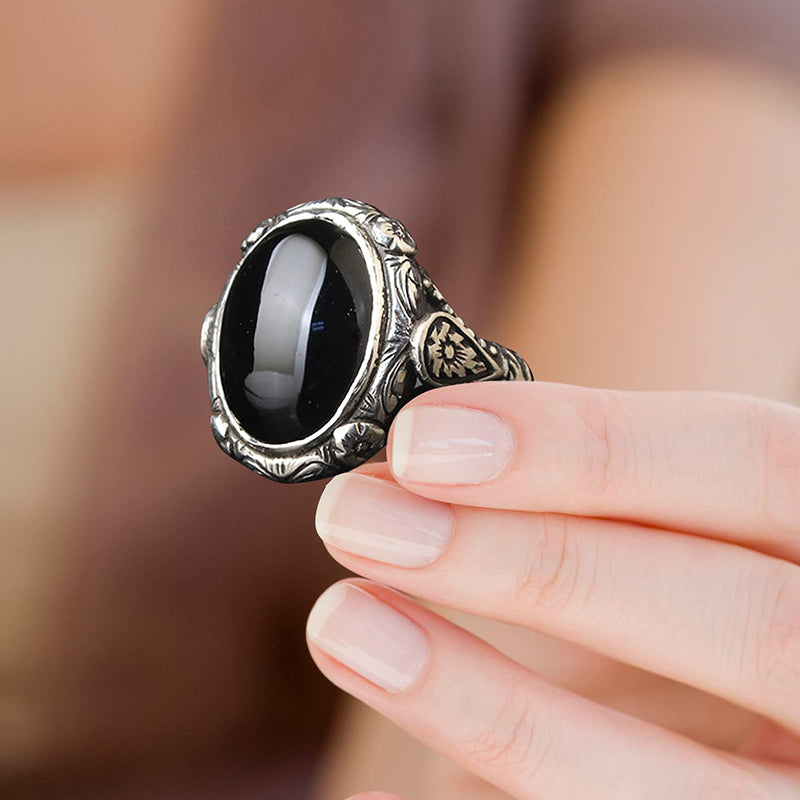 Olivenorma "Guardian Of The Night" - Vintage Obsidian Ring - image 1