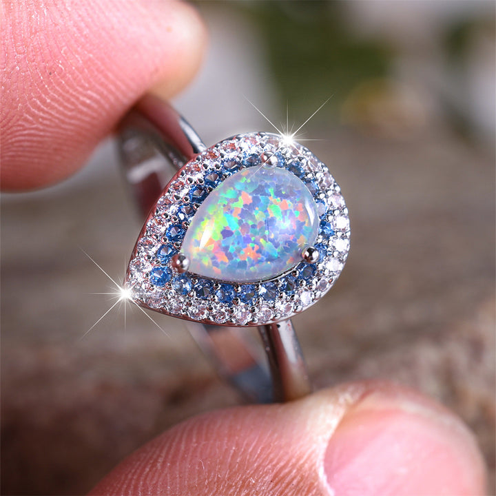 Olivenorma Water Drop Type Opal White Zircon Ring
