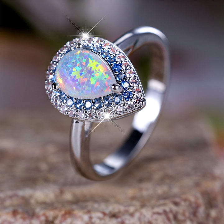 Olivenorma Water Drop Type Opal White Zircon Ring