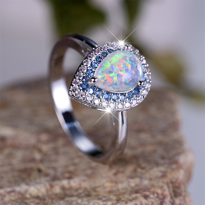 Olivenorma Water Drop Type Opal White Zircon Ring
