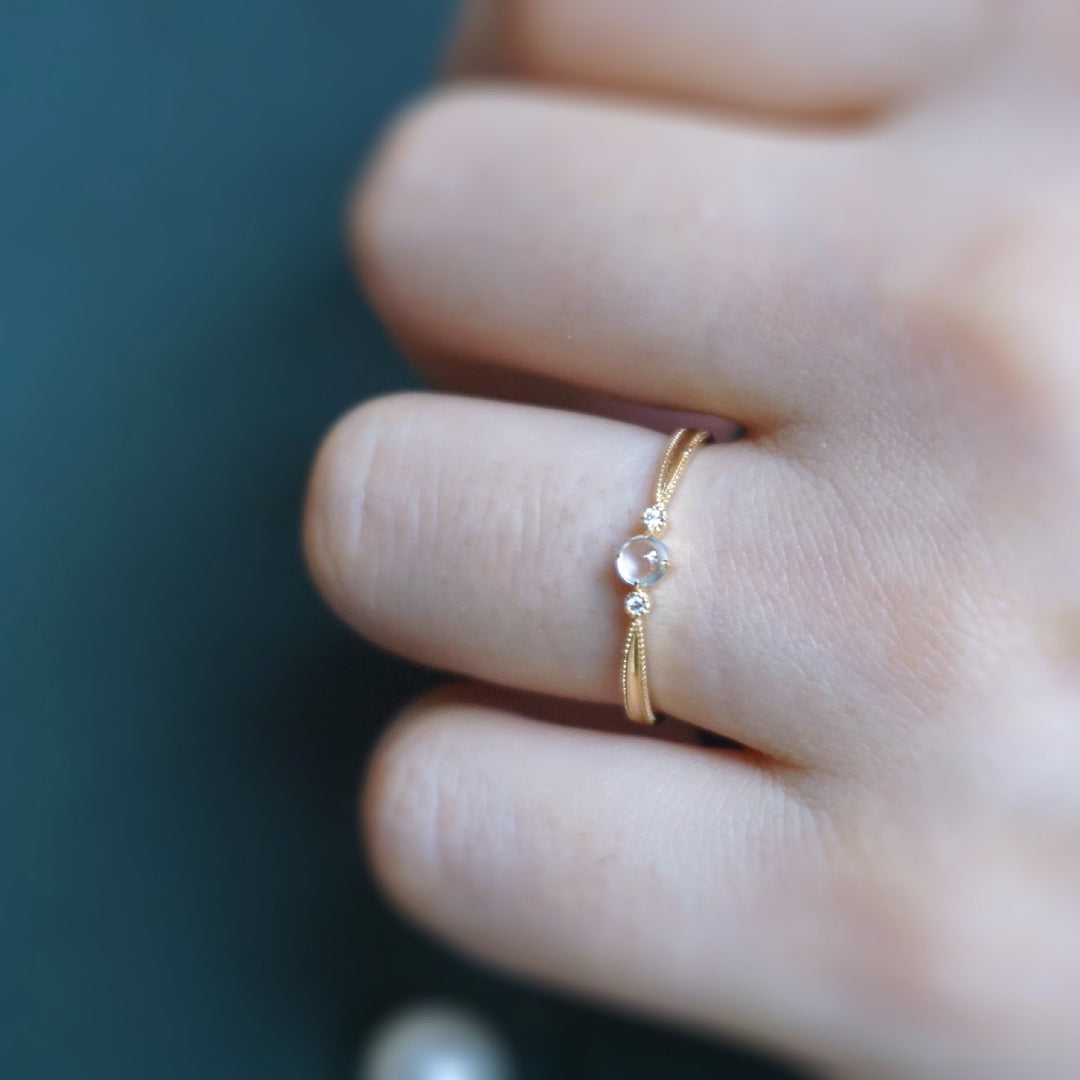 Olivenorma Moonstone Cabochon Inlaid White Zircon Simple Ring - image 6