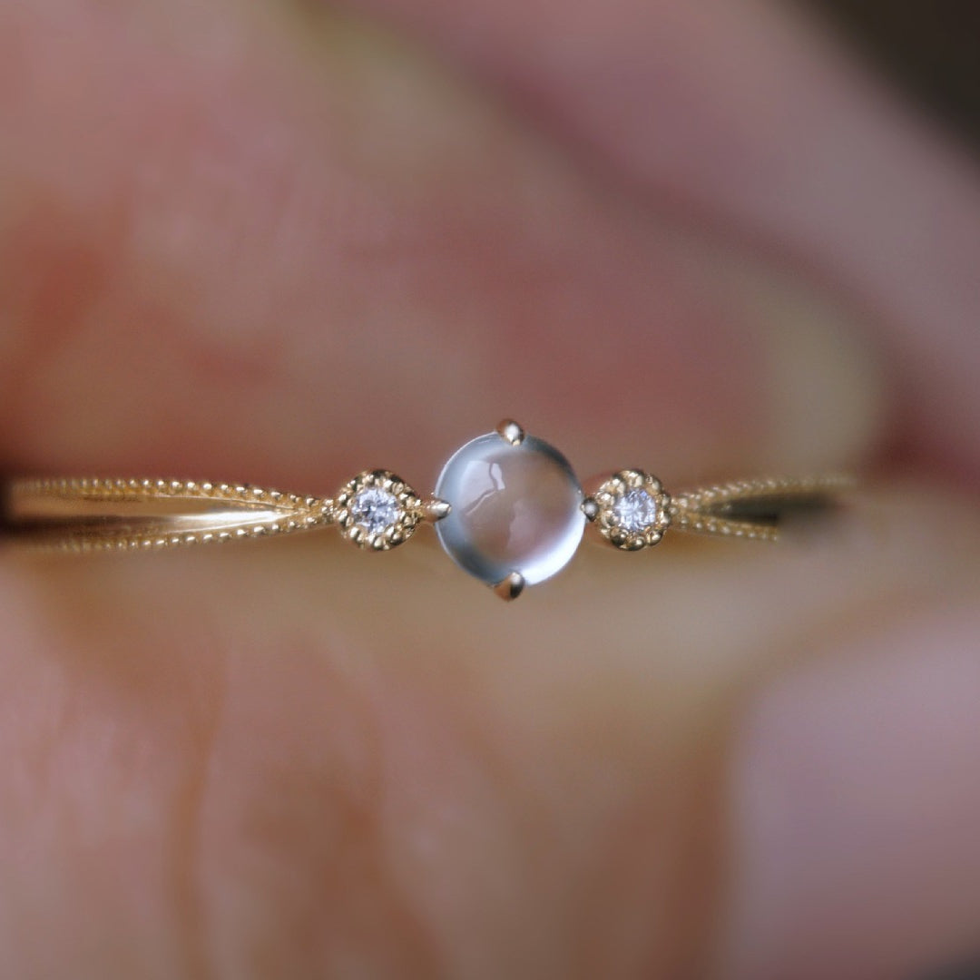 Olivenorma Moonstone Cabochon Inlaid White Zircon Simple Ring - image 3
