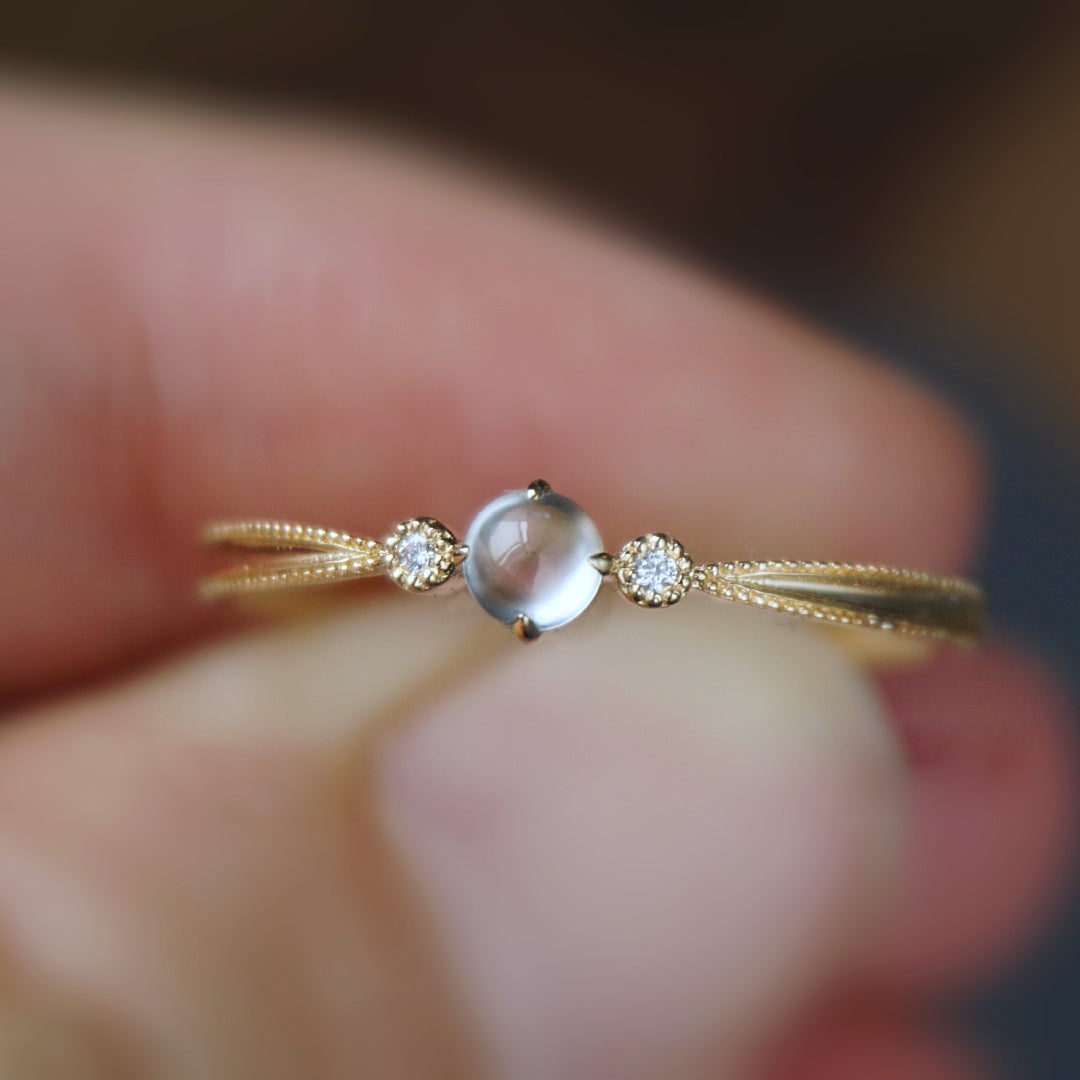 Olivenorma Moonstone Cabochon Inlaid White Zircon Simple Ring - image 5