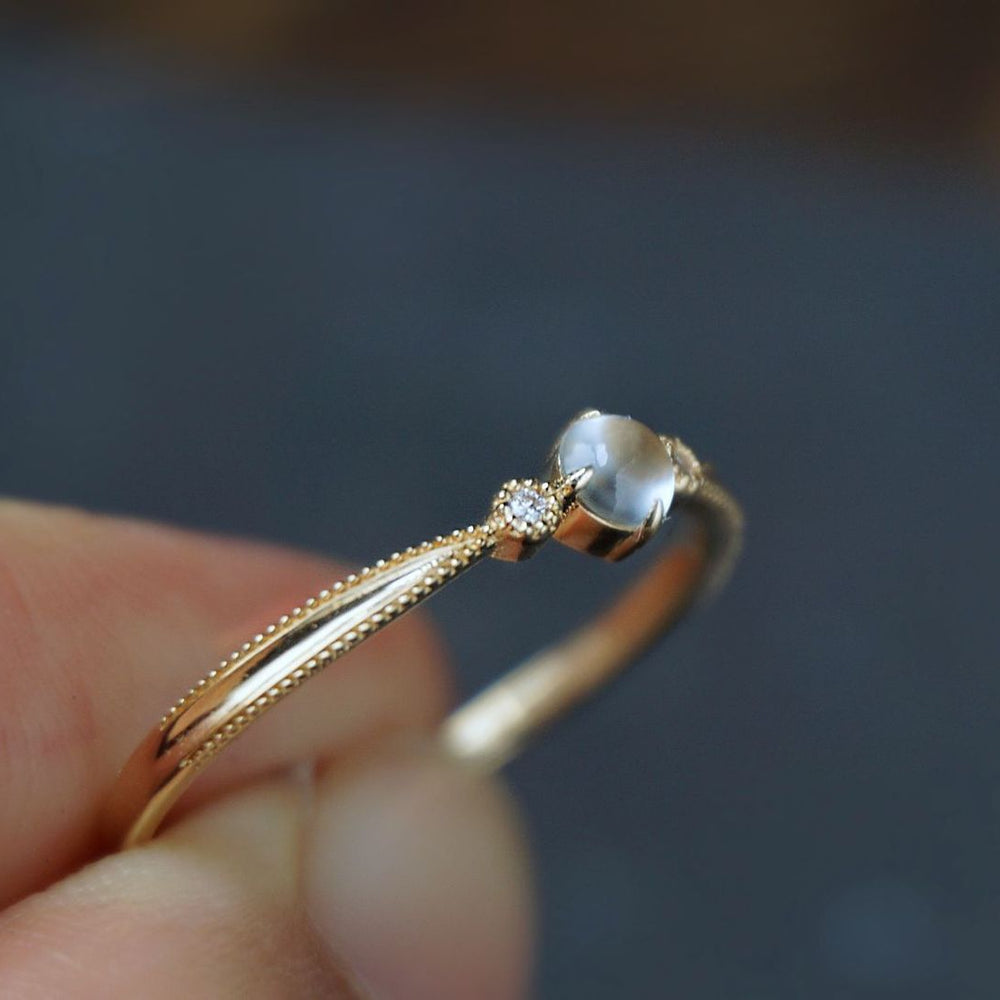 Olivenorma Moonstone Cabochon Inlaid White Zircon Simple Ring - image 2