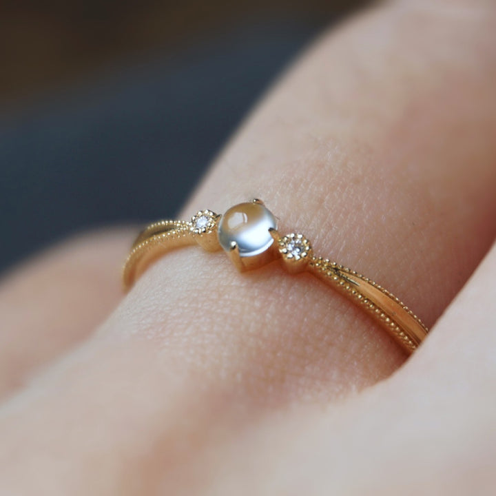 Olivenorma Moonstone Cabochon Inlaid White Zircon Simple Ring - image 7