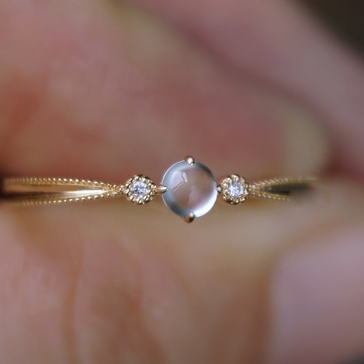 Olivenorma Moonstone Cabochon Inlaid White Zircon Simple Ring