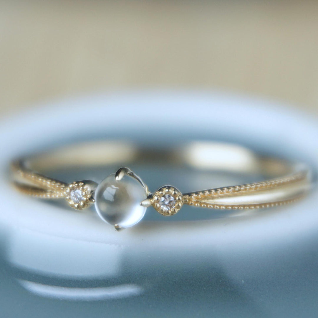 Olivenorma Moonstone Cabochon Inlaid White Zircon Simple Ring - Moonstone - image 1