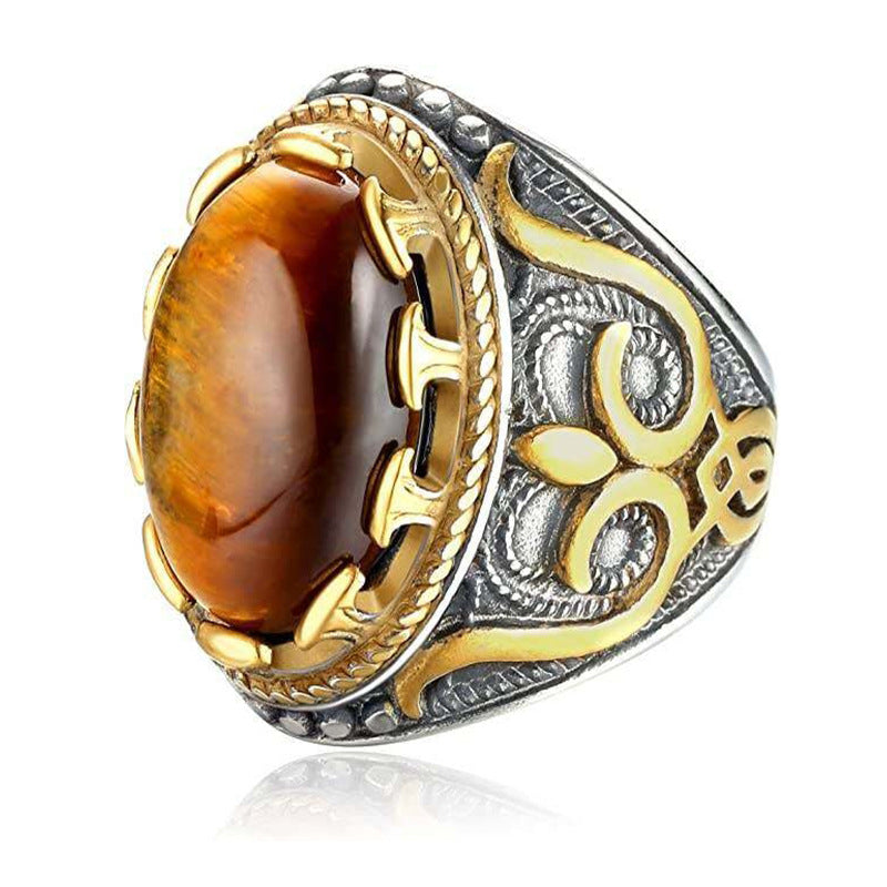 Olivenorma Trendy Vintage Men Oval Tiger Eye Ring