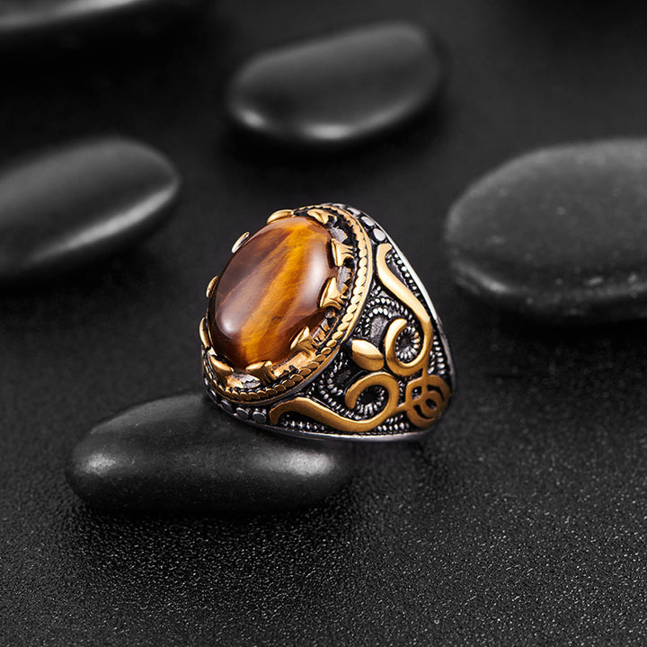Olivenorma Trendy Vintage Men Oval Tiger Eye Ring