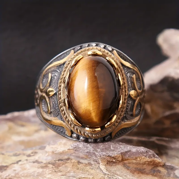 Olivenorma Trendy Vintage Men Oval Tiger Eye Ring