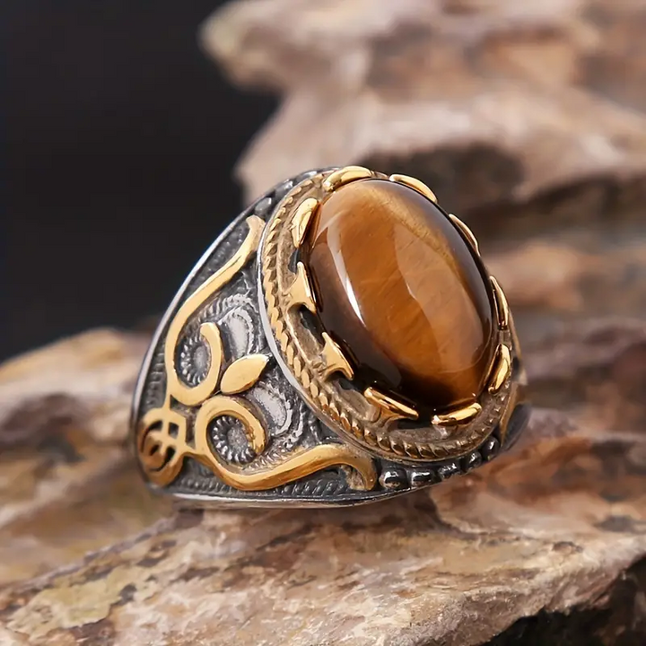 Olivenorma Trendy Vintage Men Oval Tiger Eye Ring